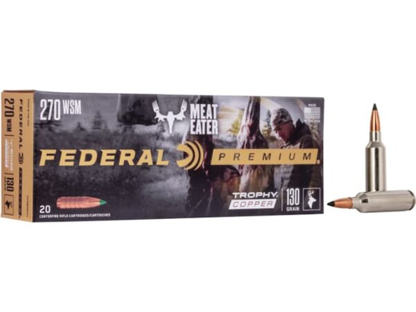 Federal Premium Meat Eater Ammunition 270 Winchester Short Magnum (WSM) 130 Grain Trophy Copper Tipped Boat Tail Lead-Free 200 rounds