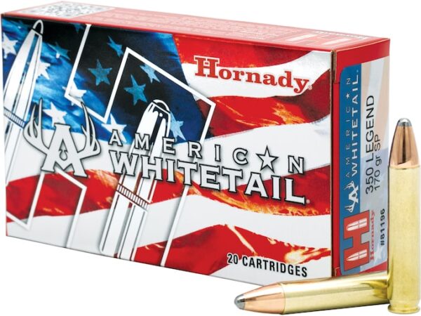 Hornady American Whitetail Ammunition 350 Legend 170 Grain Interlock Spire Point 500 rounds