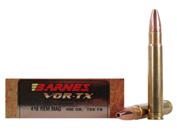 Barnes VOR-TX Safari Ammunition 416 Remington Magnum 400 Grain TSX Hollow Point Flat Base Lead-Free 100 round