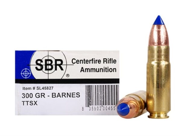 SBR Ammunition 458 SOCOM 300 Grain Barnes TTSX Polymer Tipped Spitzer Lead-Free 500 rounds