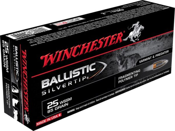 Winchester Ballistic Silvertip Varmint Ammunition 25 Winchester Super Short Magnum (WSSM) 85 Grain Fragmenting Polymer Tip 300 round