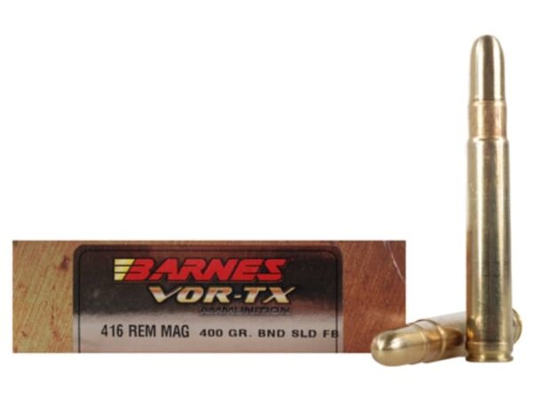 Barnes VOR-TX Safari Ammunition 416 Remington Magnum 400 Grain Banded Solid Round Nose 100 round