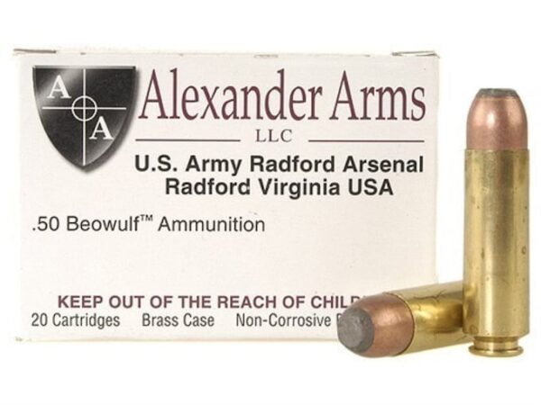 Alexander Arms Ammunition 50 Beowulf 400 Grain Hawk Jacketed Flat Point 500 rounds