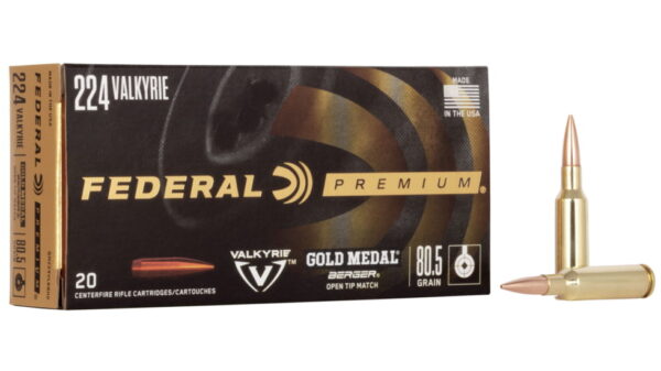 Federal Premium GOLD MEDAL BERGER .224 Valkyrie 80.5 grain Berger Boat Tail Target Centerfire Rifle Ammunition 500 ROUNDS