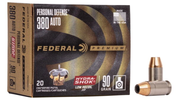 Federal Premium Centerfire Handgun Ammunition .380 ACP 90 grain Hydra-Shok Jacketed Hollow Point Centerfire Pistol Ammunition PD380HS1 H Caliber: .380 ACP, Number of Rounds: 500