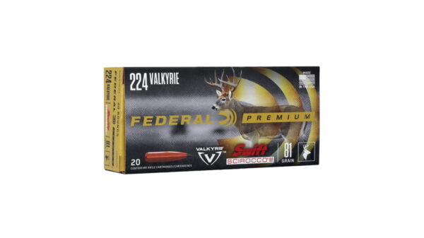 Federal Premium Swift Scirocco .224 Valkyrie Swift Scirocco II Brass Cased Centerfire Rifle Ammunition P224VLKSS1 Caliber: .224 Valkyrie, Number of Rounds: 500