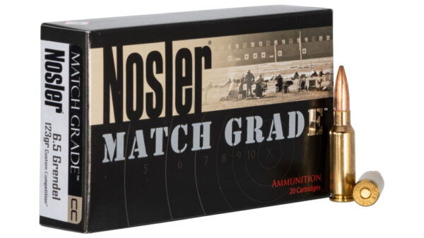 Nosler Match Grade 6.5mm Grendel 123 Grain Hollow Point Boat Tail Brass Cased Centerfire Rifle Ammunition 500 RDS