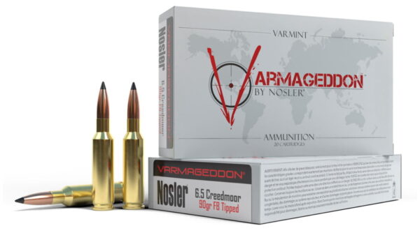 Nosler Varmageddon 6.5mm Creedmoor 90 Grain Flat Base Tipped Brass Cased Centerfire Rifle Ammunition 500 RDS