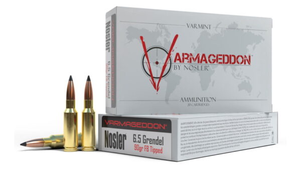 Nosler Match Grade 6.5mm Grendel 90 Grain Flat Base Tipped Brass Cased Centerfire Rifle Ammunition 500 RDS