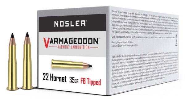 Nosler Varmageddon .22 Hornet 35 Grain Flat Base Tipped Brass Cased Centerfire Rifle Ammunition 41132 Caliber: .22 Hornet, Number of Rounds: 500