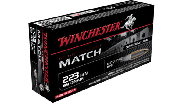 Winchester Competition Match .223 Remington 69 grain Boat Tail Hollow Point (BTHP) Brass Centerfire Rifle Ammunition 500 RDS