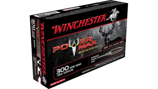 Winchester POWER MAX BONDED .300 Winchester Magnum 180 grain Bonded Rapid Expansion Protected Hollow Point Brass Cased Centerfire Rifle Ammunition X30WM2BP 500 ROUNDS